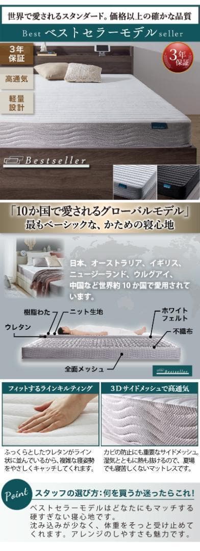 新品 送料込 セミダブルベッド 収納 棚 2口コンセント マットレス付 WB