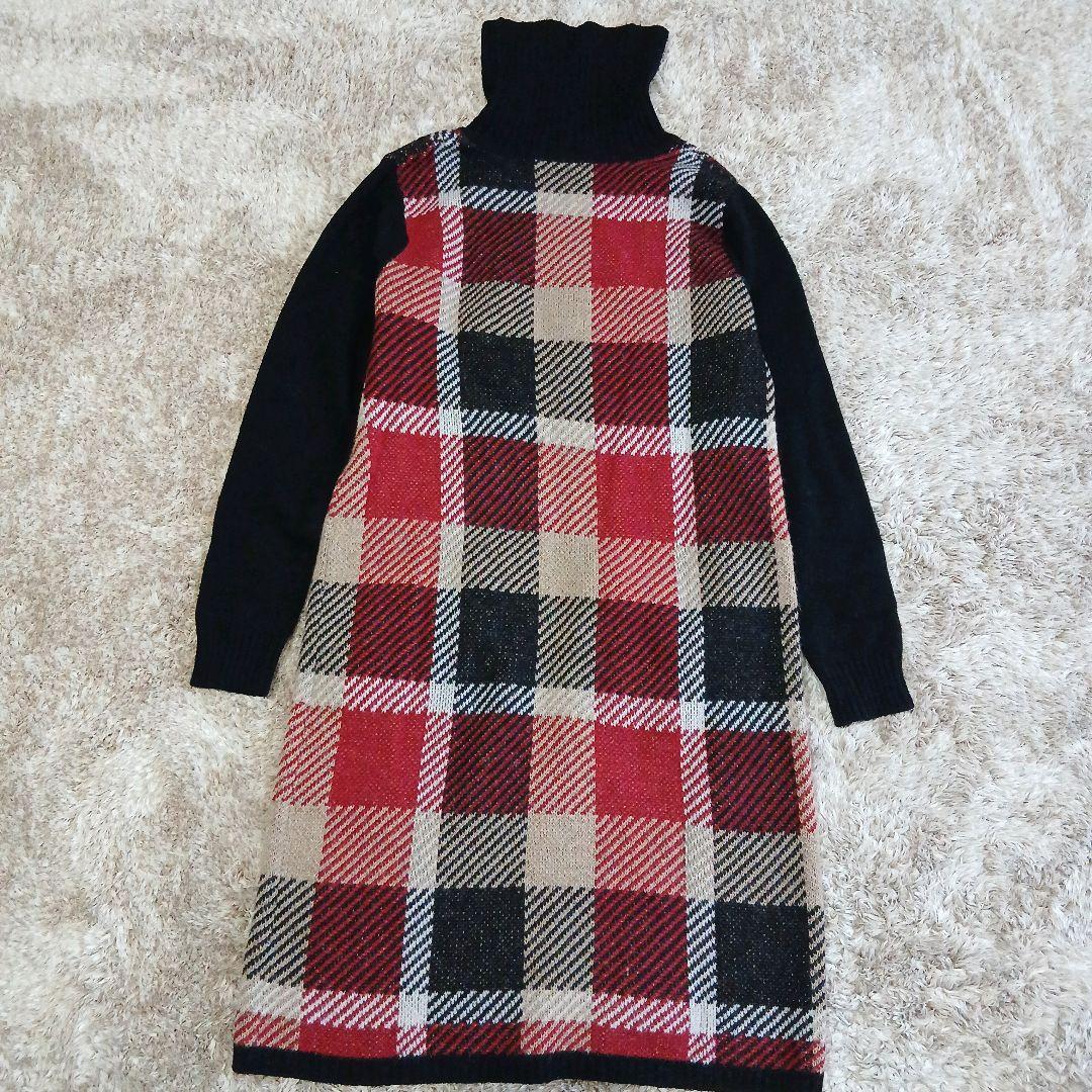 ブルーレーベルクレストブリッジ ウールモヘヤワンピース CBチェック ハイネック