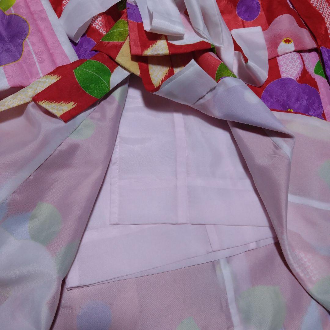 三歳★花ひめ★椿と矢羽根★被布着物小物フルセット★赤ピンク