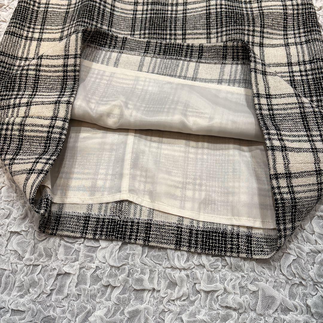 【タグ付】 アプワイザーリッシェ ツイードパールワンピース 7分袖 S チェック