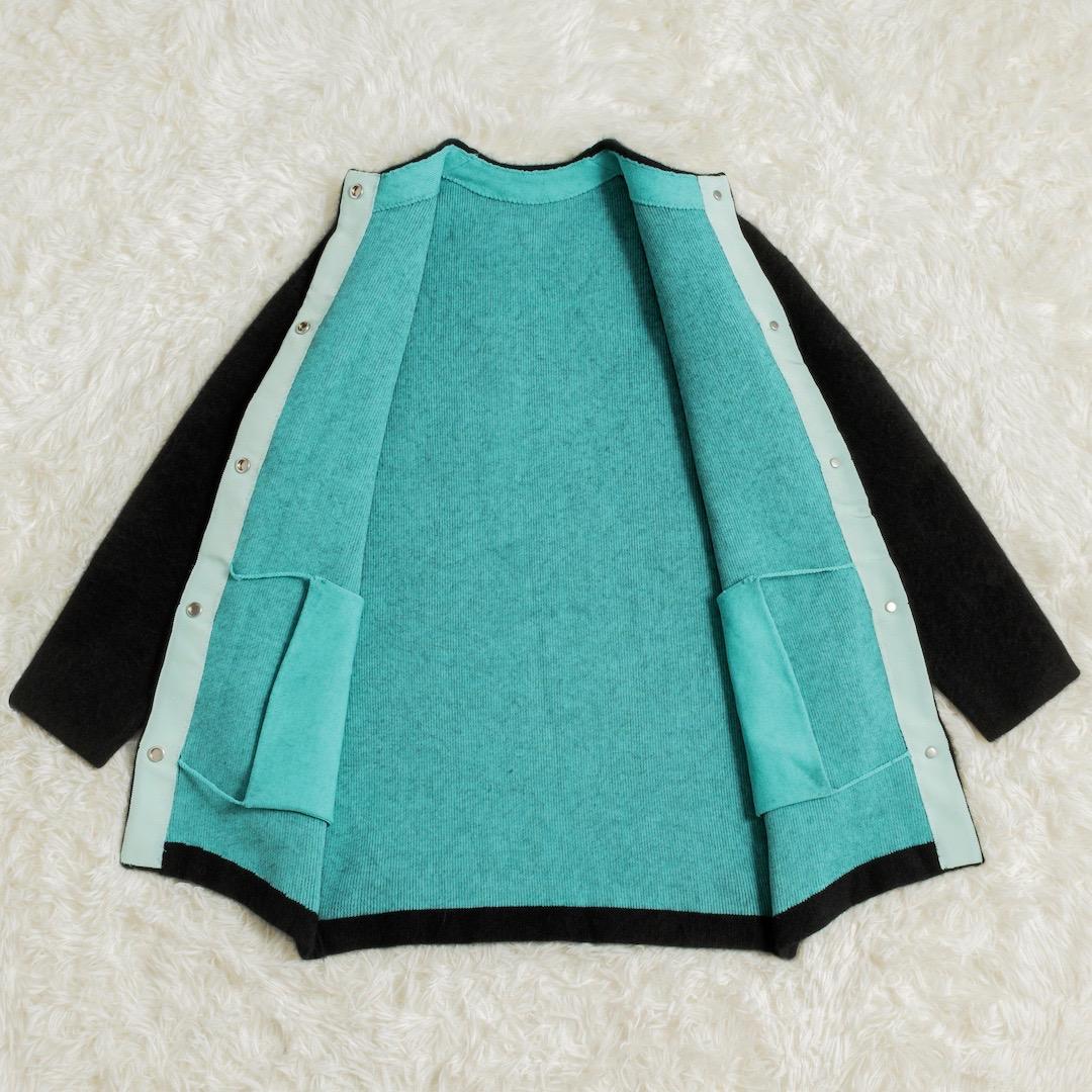 未使用 ELENDEEK ラクーンミックスダブルカーディガン ブラック ブルー