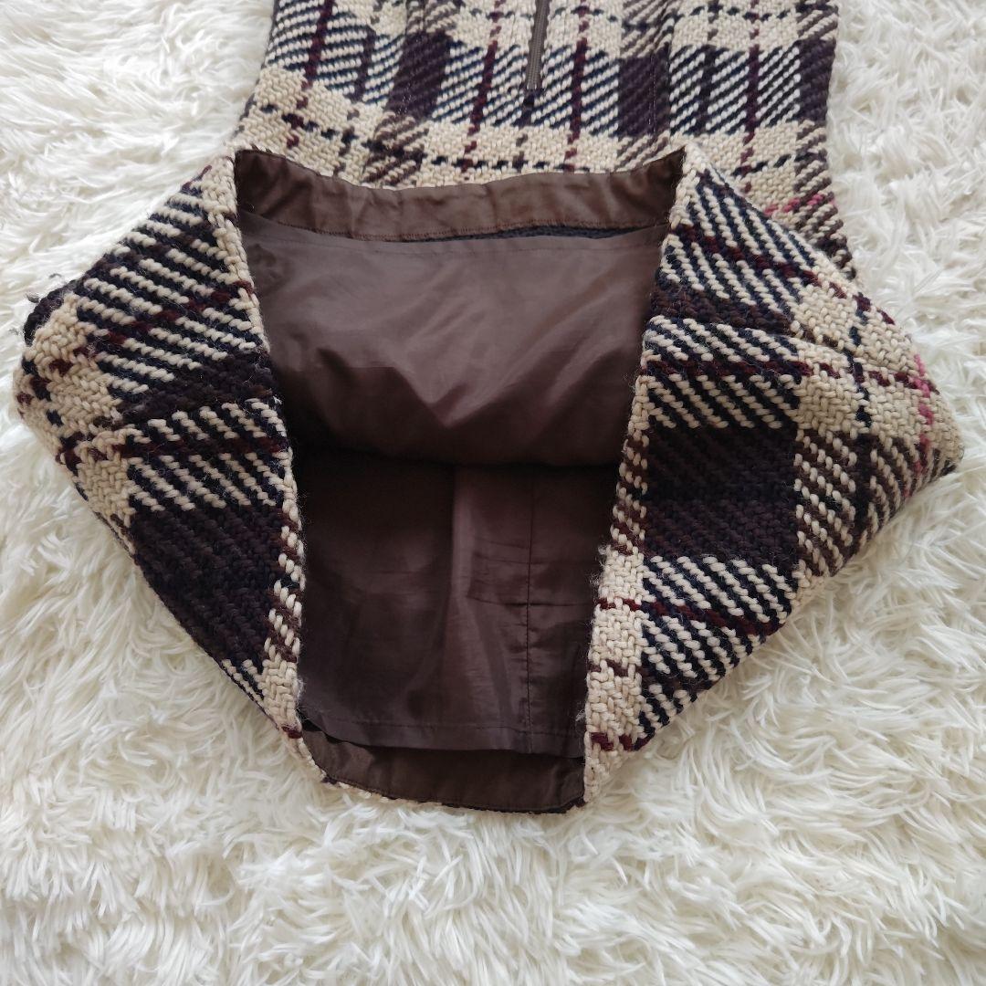 いちご様　バーバリーブルーレーベル　半袖ウールワンピース　チェック　ブラウン　M