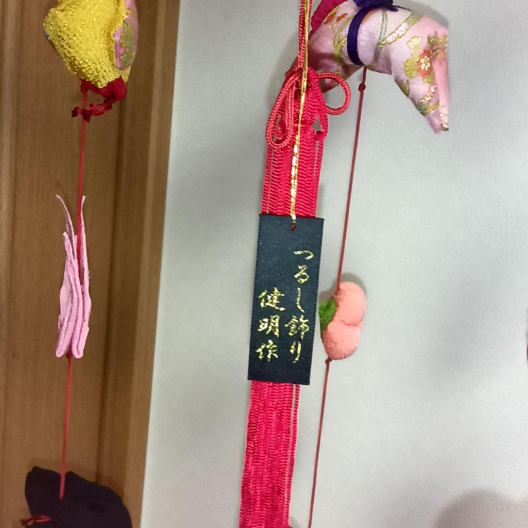 つるし雛　雛祭り飾り 赤色の花柄傘型