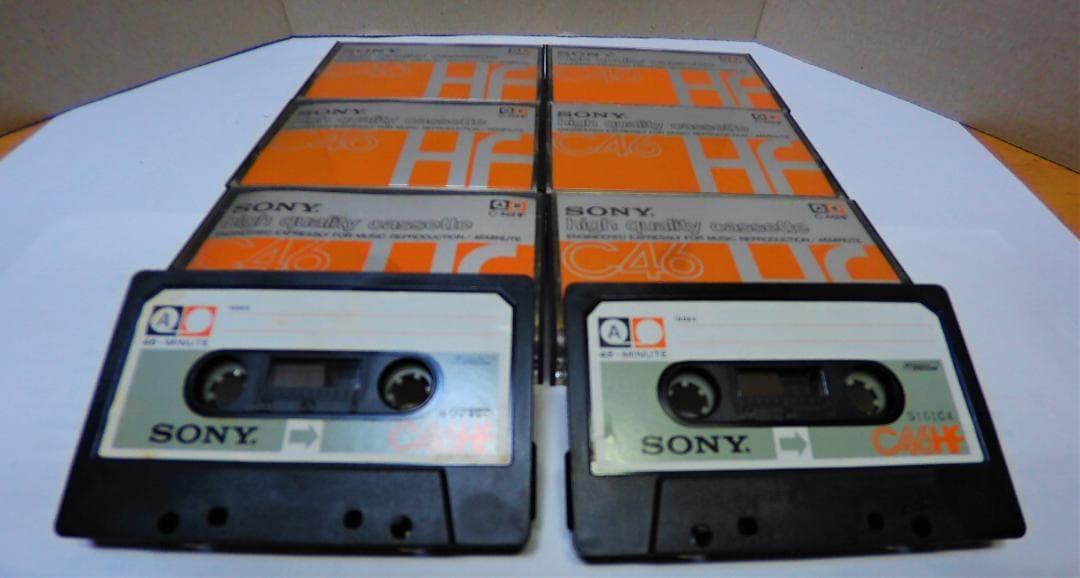 貴重／使用品内容消去済：SONYのＣ４６ＨＦカセットテープ６ケース