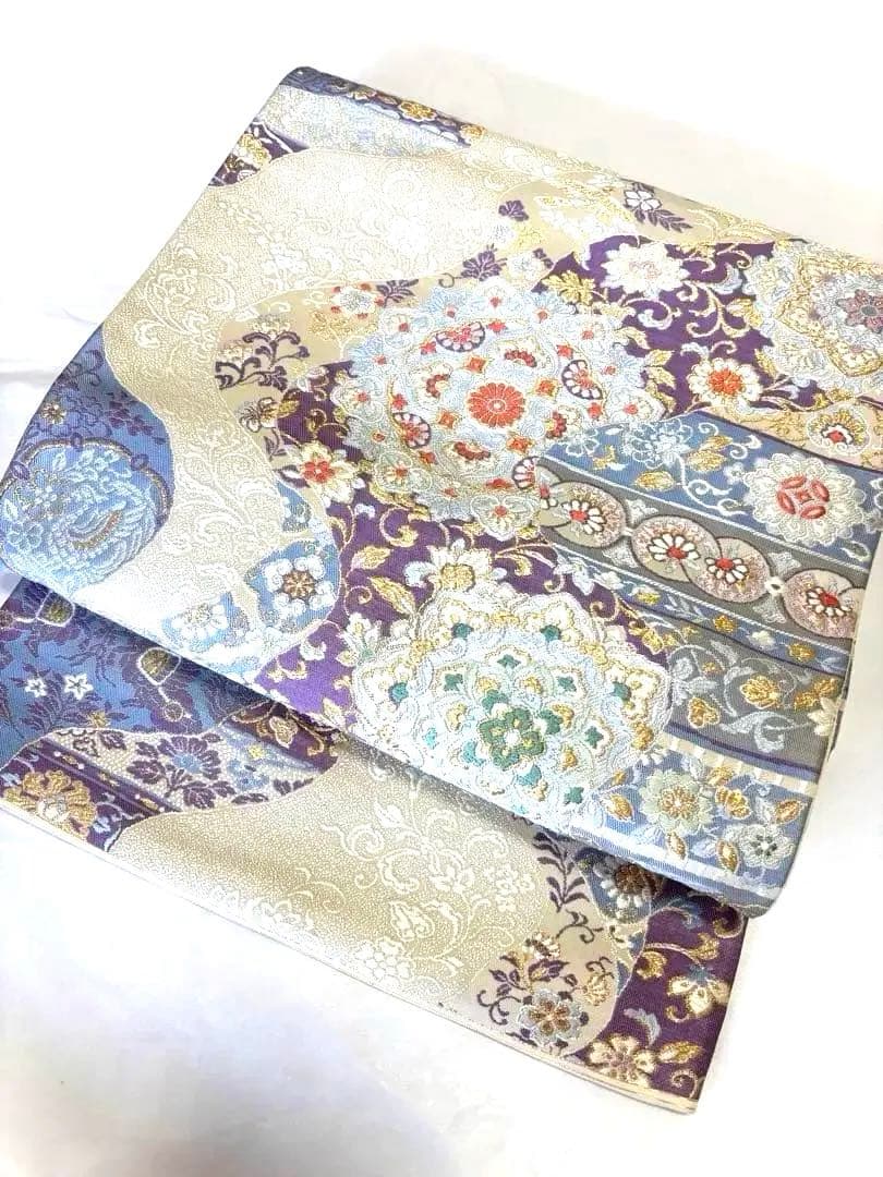 六通柄袋帯 唐織 正倉院文様 金糸 正絹