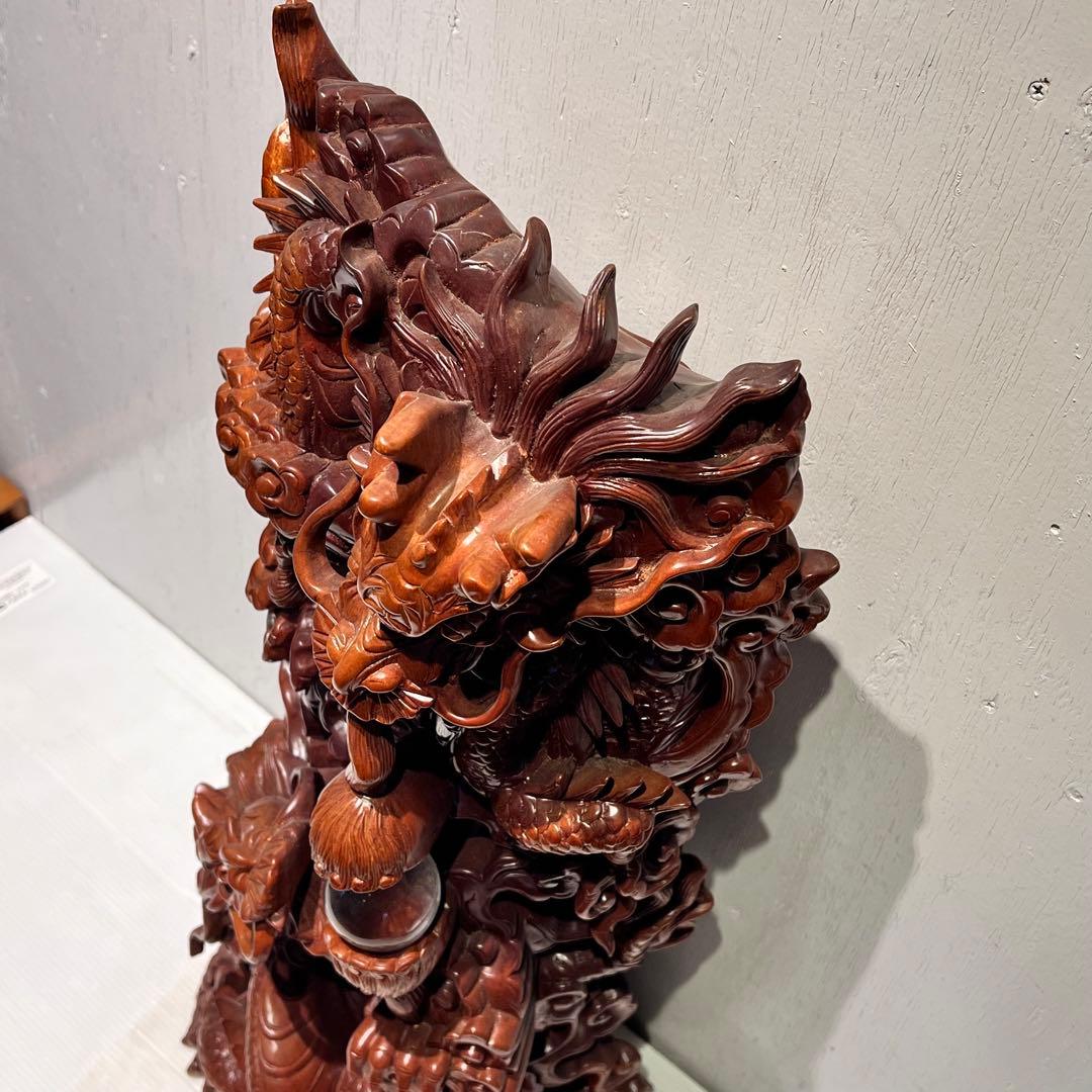 一点もの　開運 龍神 龍 木彫り 双龍 置き物　昇り龍　インテリア　工芸品