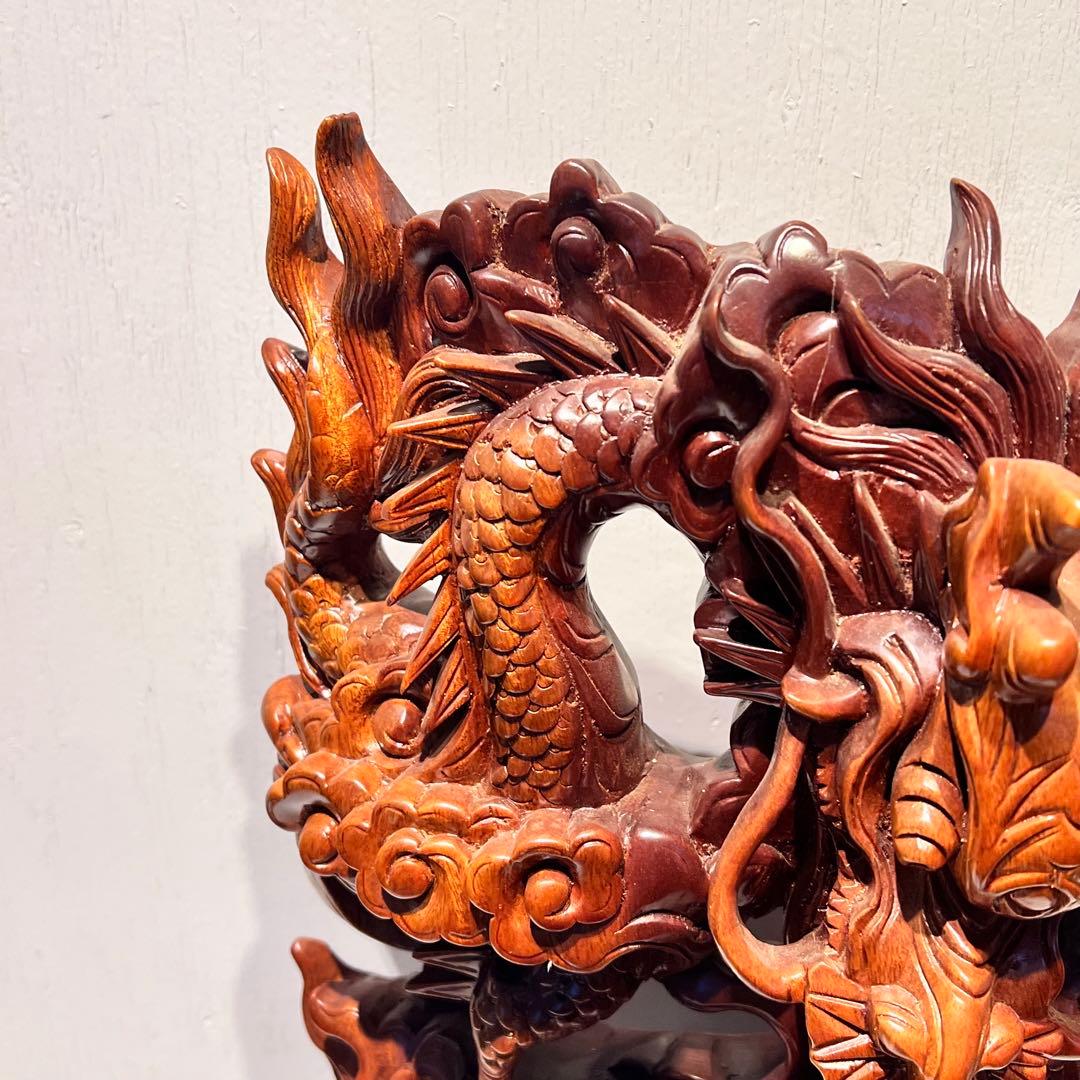 一点もの　開運 龍神 龍 木彫り 双龍 置き物　昇り龍　インテリア　工芸品