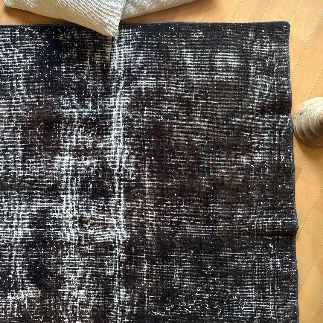 109.5×124 レアこげ茶ブラック　オーバーダイ　トルコヴィンテージラグ