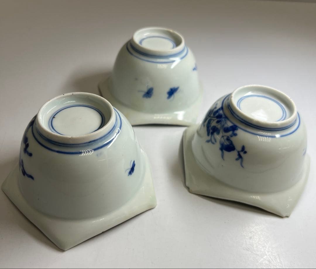 江戸中期　藍柿右衛門花唐草向付六客　木箱付　幅約10.5㎝東Y8-0123☆2F