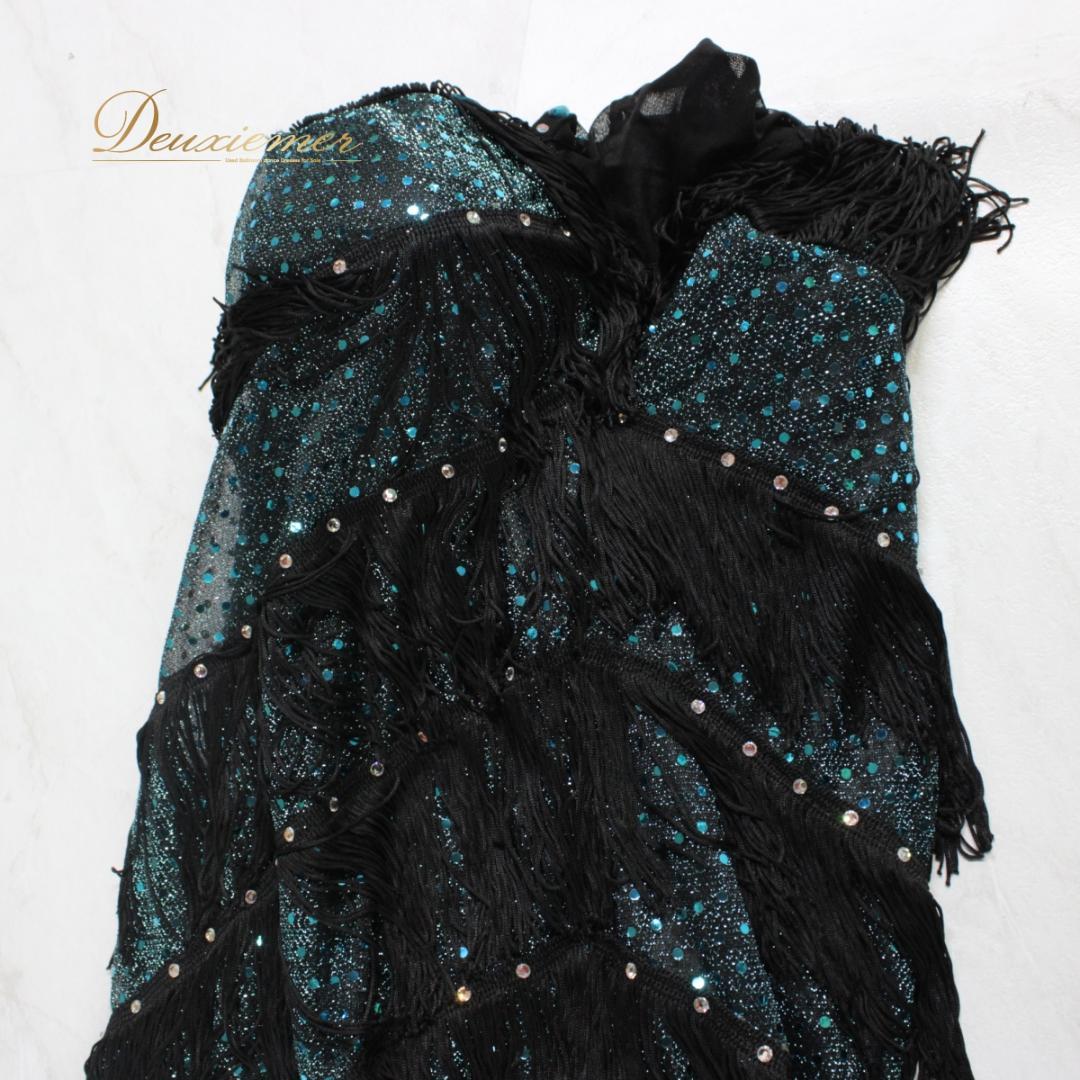 【美品 社交ダンス衣装】ワンピース ドレス ラテン leirena 黒 ブラック