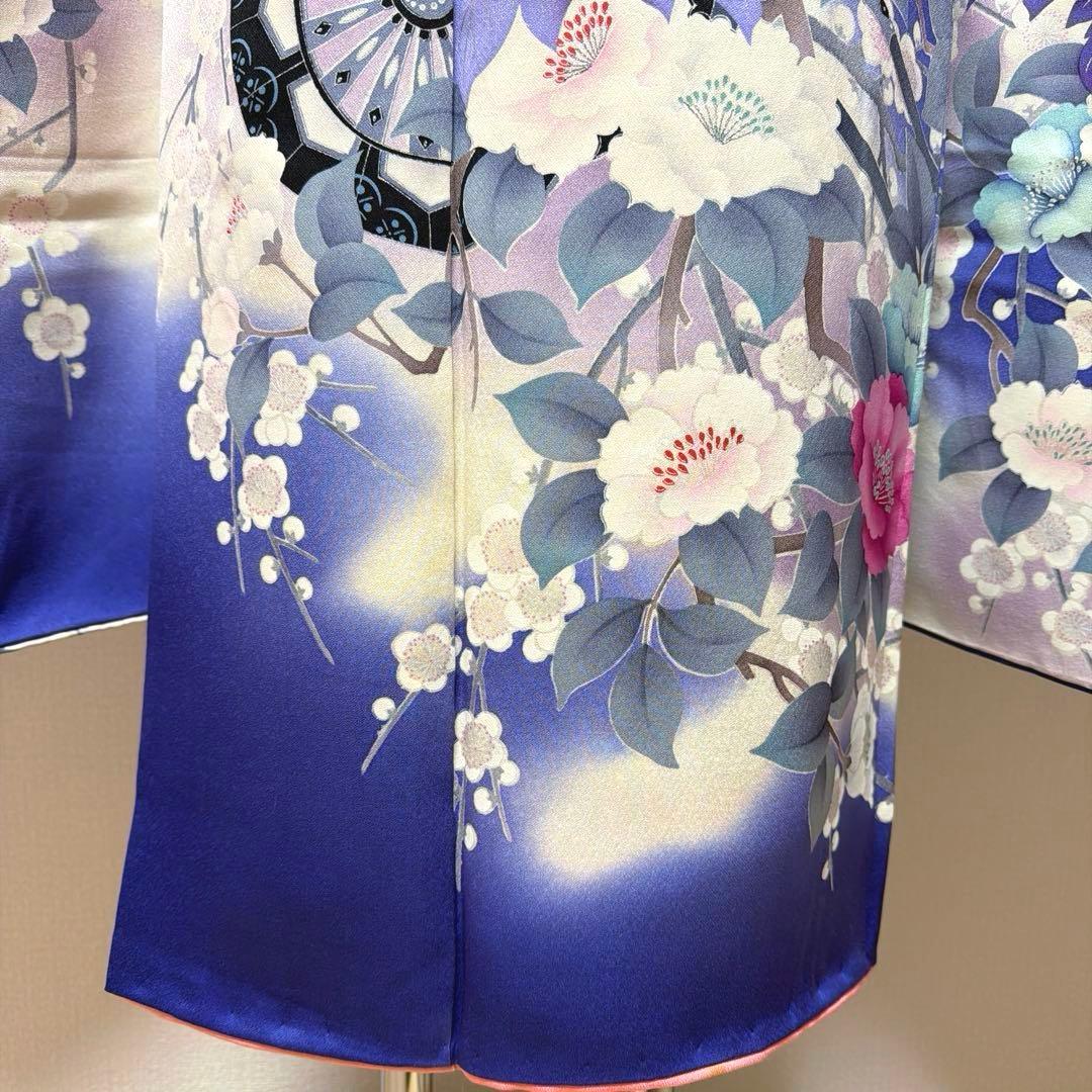 20 振袖フルセット 正絹 ブルー 青紫 赤紫 銀彩 刺繍 暈し染め 華やか