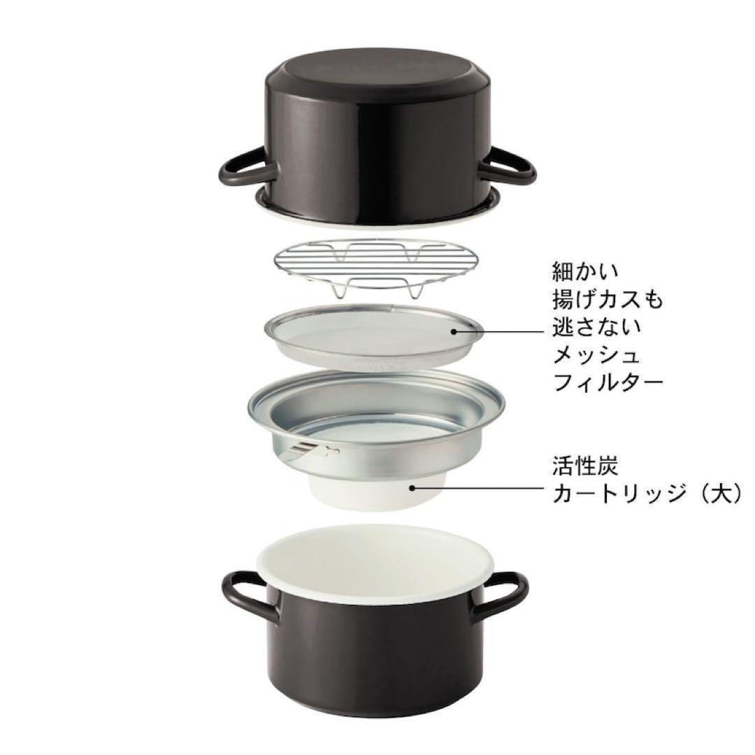 ネイビーブルー　油ろ過フィルター（大）使用のＩＨ対応ホーローあげ天ポット日本製