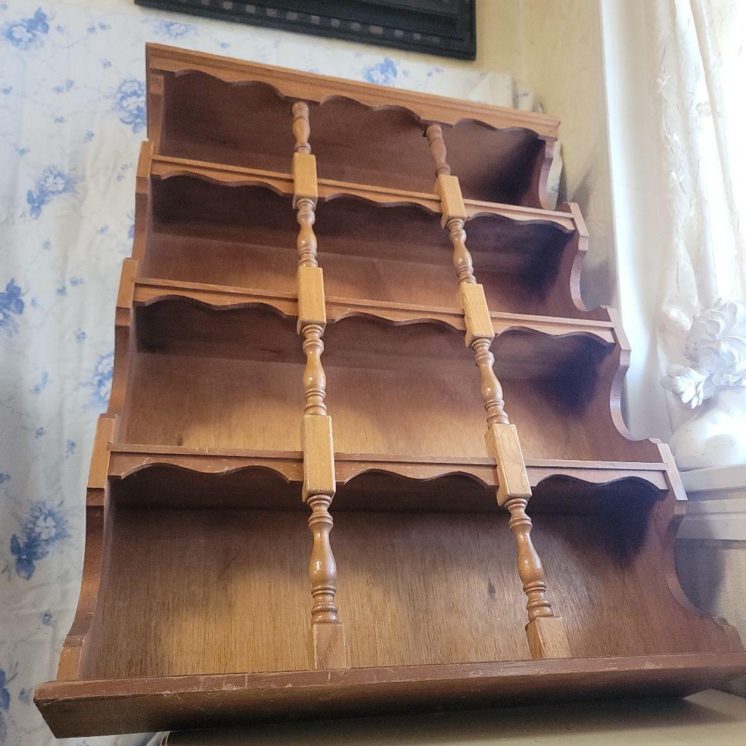 ナチュラルウッドの オープンシェルフ 　飾り棚　4段　アンティークレトロ