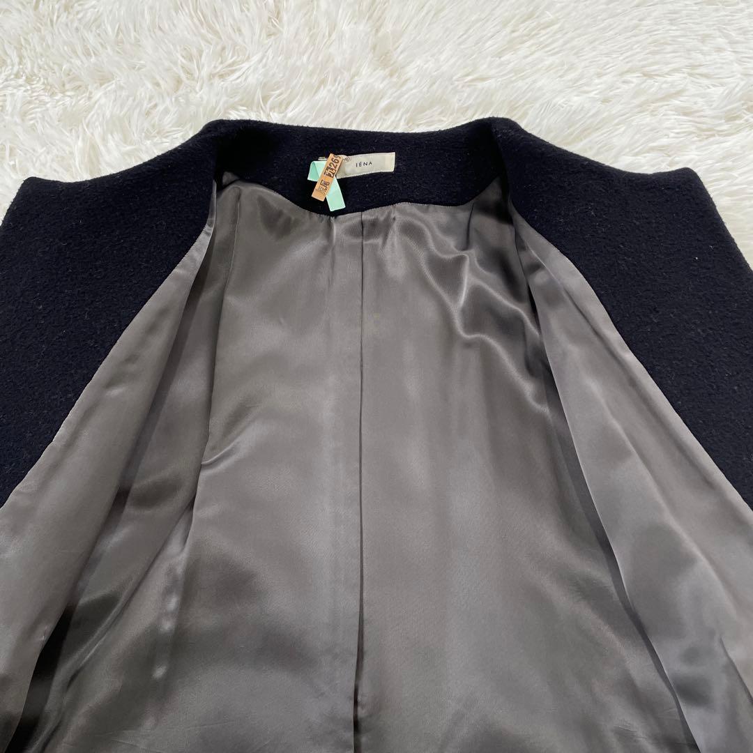 IENA ノーカラービーバーショートコート ネイビー 38
