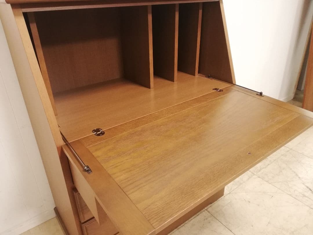 モデルルーム展示品　天然木楢材を使用したライティングビューローデスク 書斎机