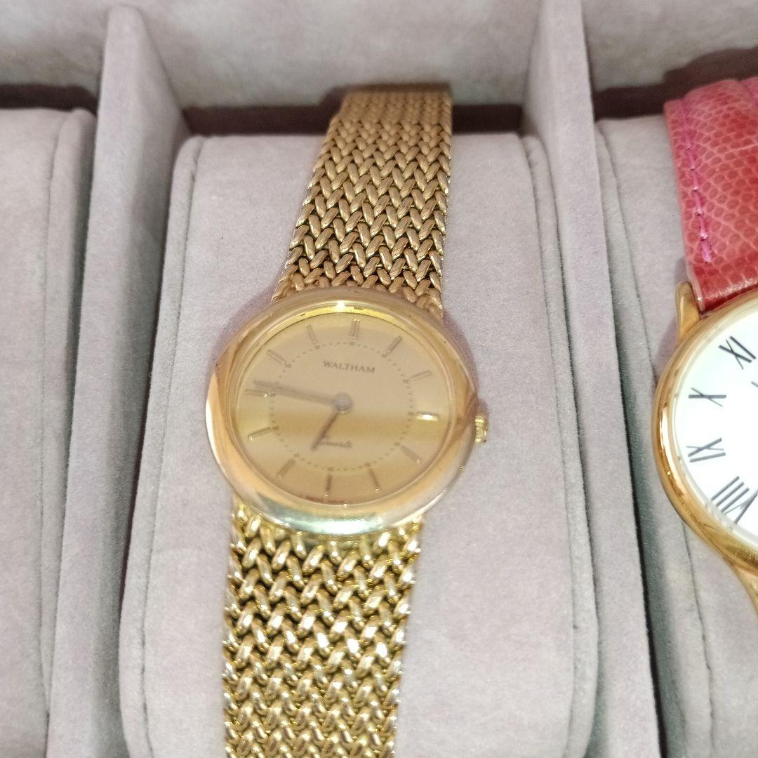 赤色クロコダイル型押の鍵付き時計ケース とレディース腕時計6本まとめ売り