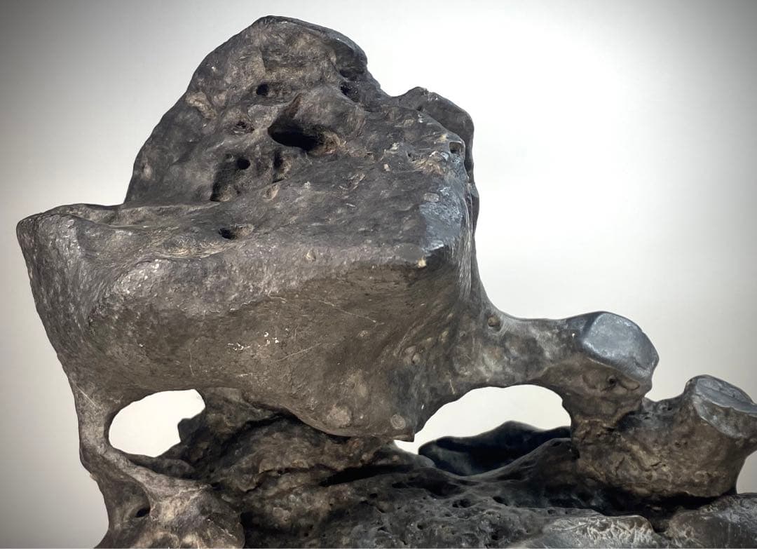 6584 老太湖石 銘 紫栞城 ウブ 刻印あり 台座2個あり 桐箱あり