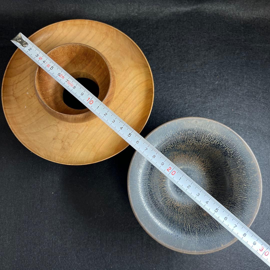 古代中国　天目茶碗　天目台付　高さ約12㎝　東Y8-0106☆2Fタルニ