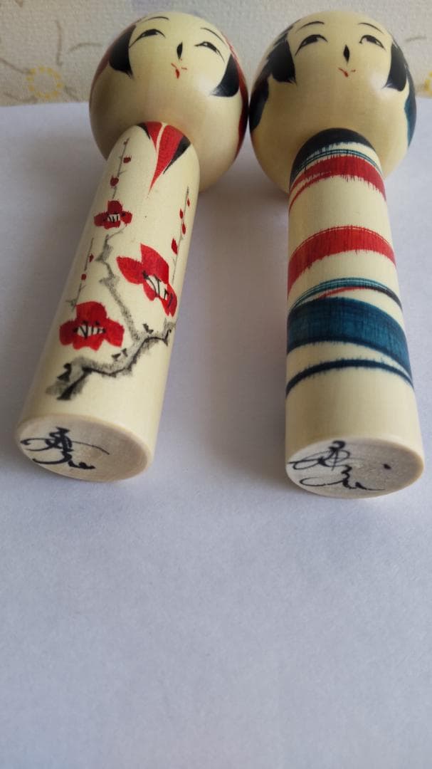 佐藤康弘インディゴこけし２体セット　高さ6.1ｃｍ 花柄 ストライプ