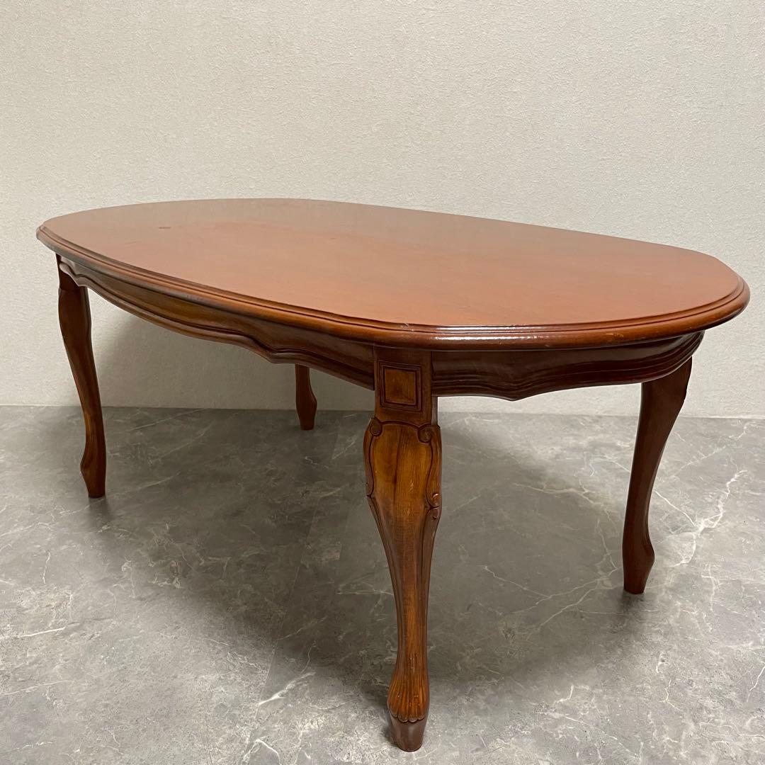 クラシカル　猫脚センターテーブル　 アンティークローテーブル オーバルテーブル