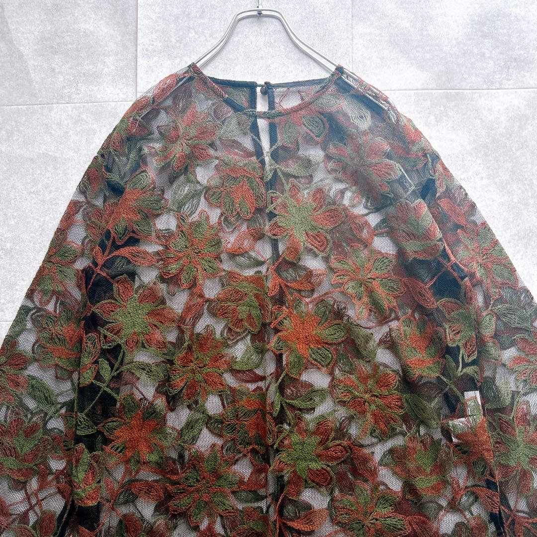 未使用級✨ FUMIE=TANAKA 刺繍 ブラウス レース チュール 花柄