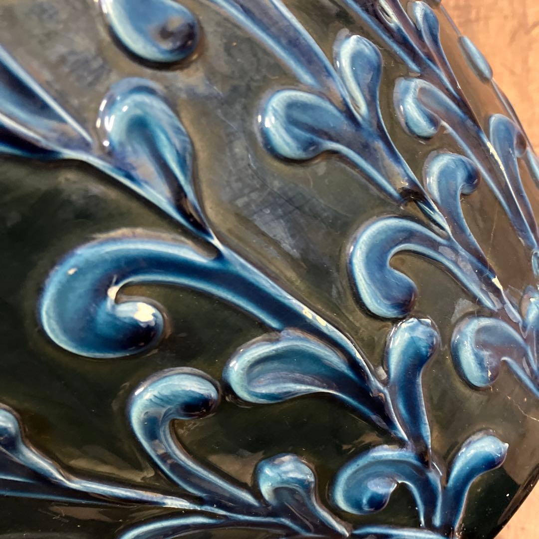 C-壁 壺 花瓶 大型鉢 イタリア製 釉薬 唐草模様 床置き ネイビー 陶器