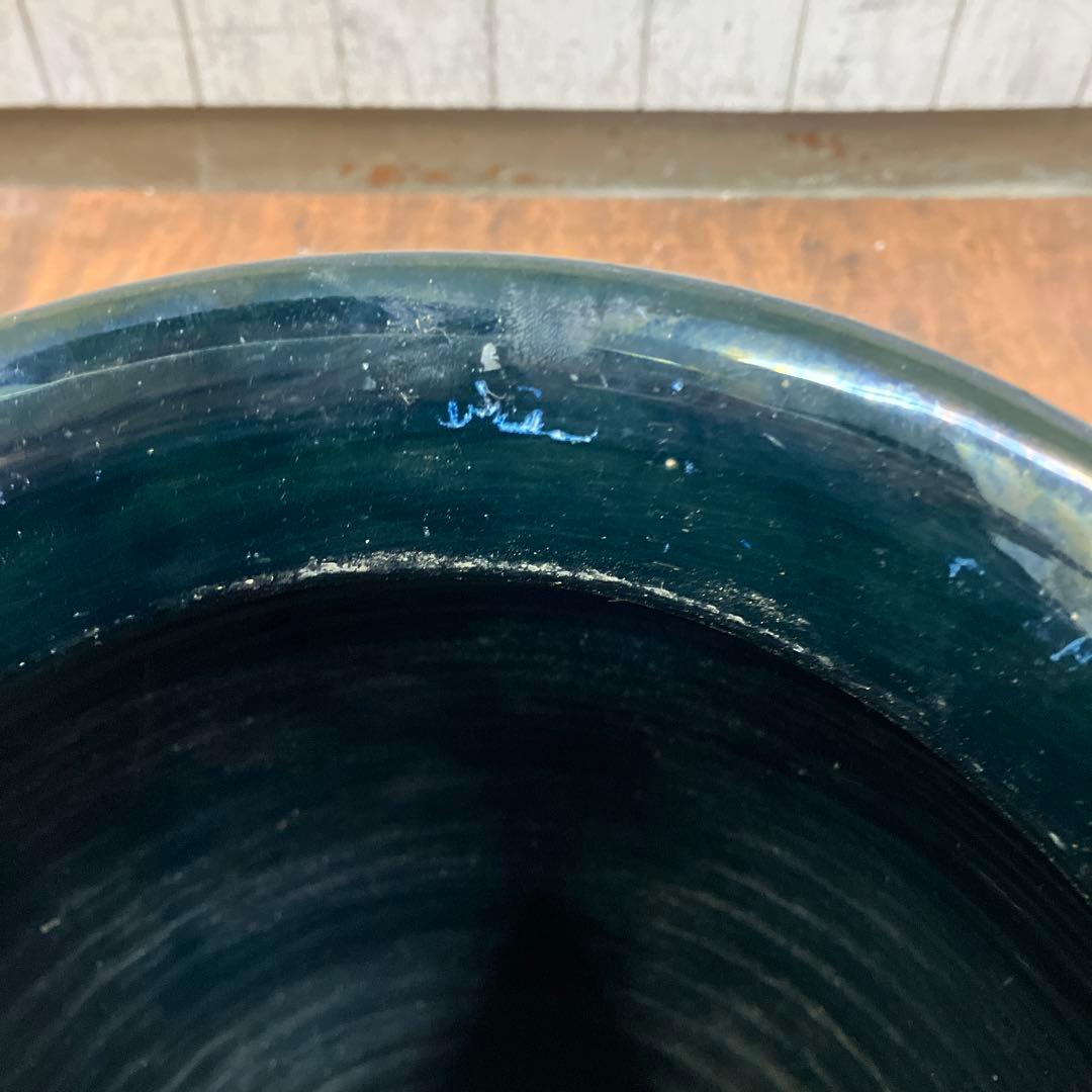 C-壁 壺 花瓶 大型鉢 イタリア製 釉薬 唐草模様 床置き ネイビー 陶器