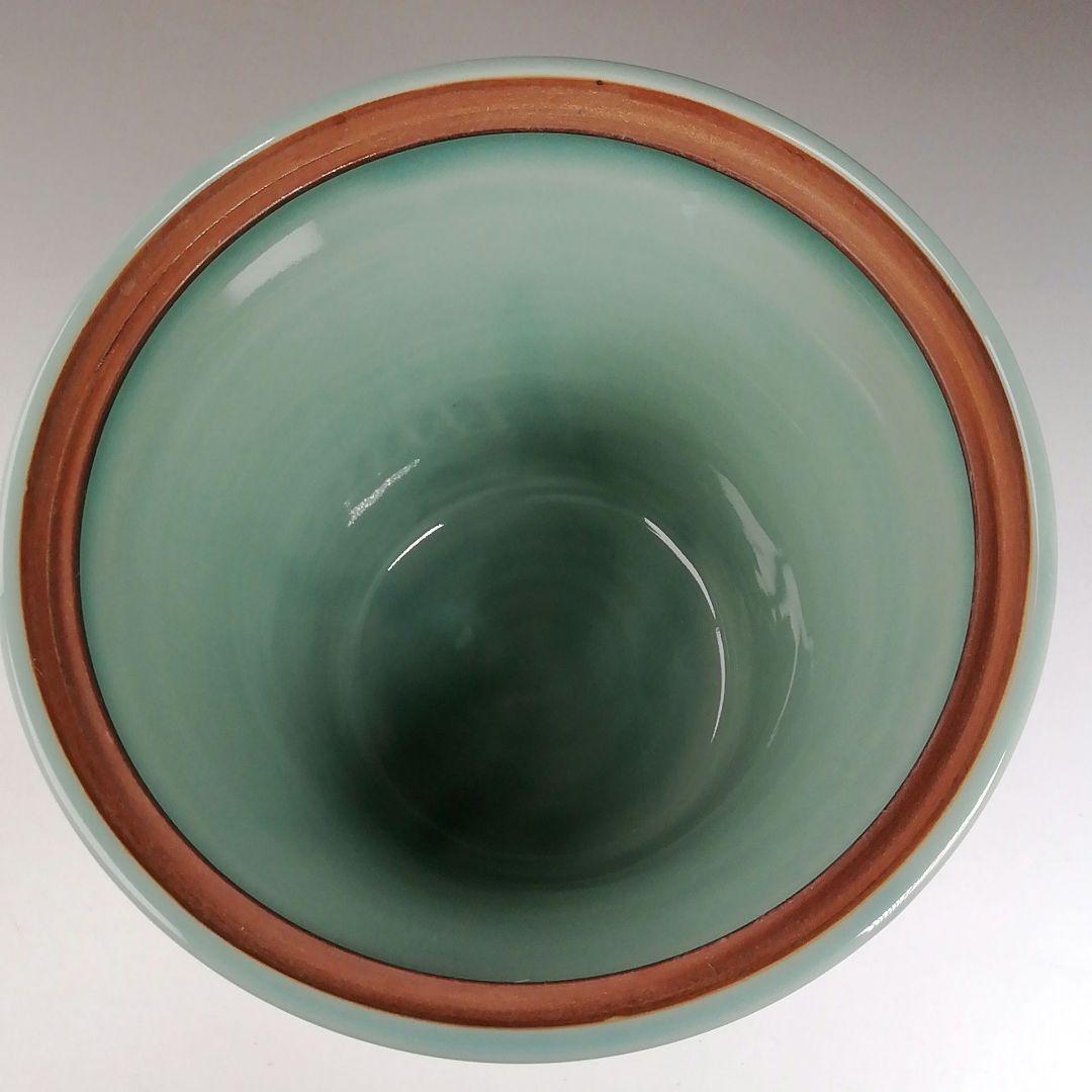 Ｗ１１８　水指　『青磁　末広』『藤山 造』　共箱　茶道具