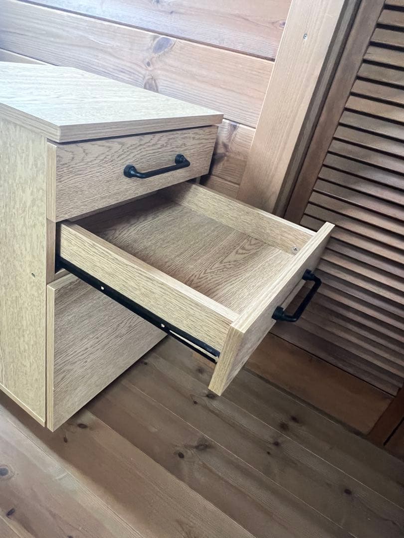 【美品LOWYA】ナチュラルカラーデスク キャスター付きキャビネットセット