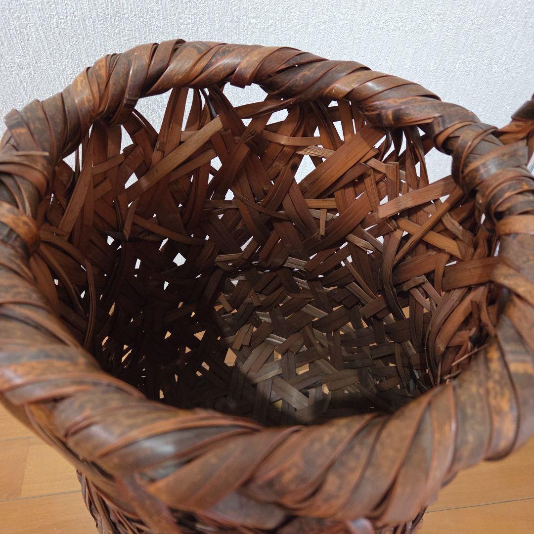 ■ 高さ80cm 大 竹製かご 花器 竹筒付き 民芸 竹花籠 竹手付花籠