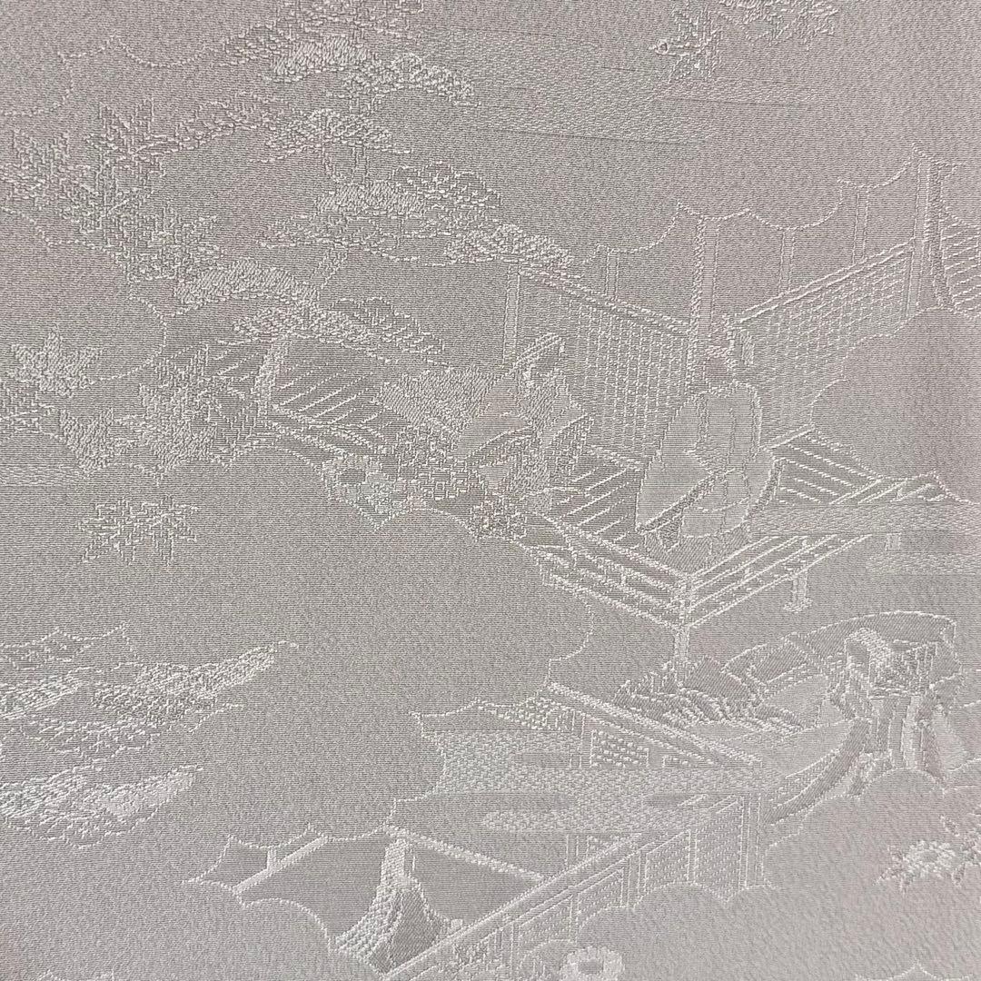 5k3091 着物　正絹　袷　色無地　一つ紋　家紋　グレー　地紋　無地　和装