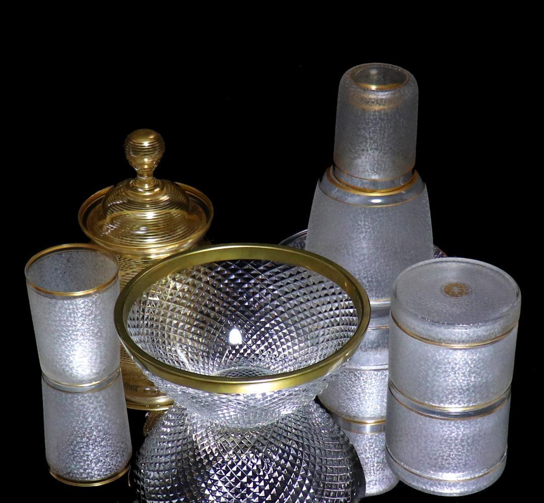 オールド・バカラ 春海商店特注 金縁霰切子鉢 大型 ギヤマン 義山 茶懐石道具