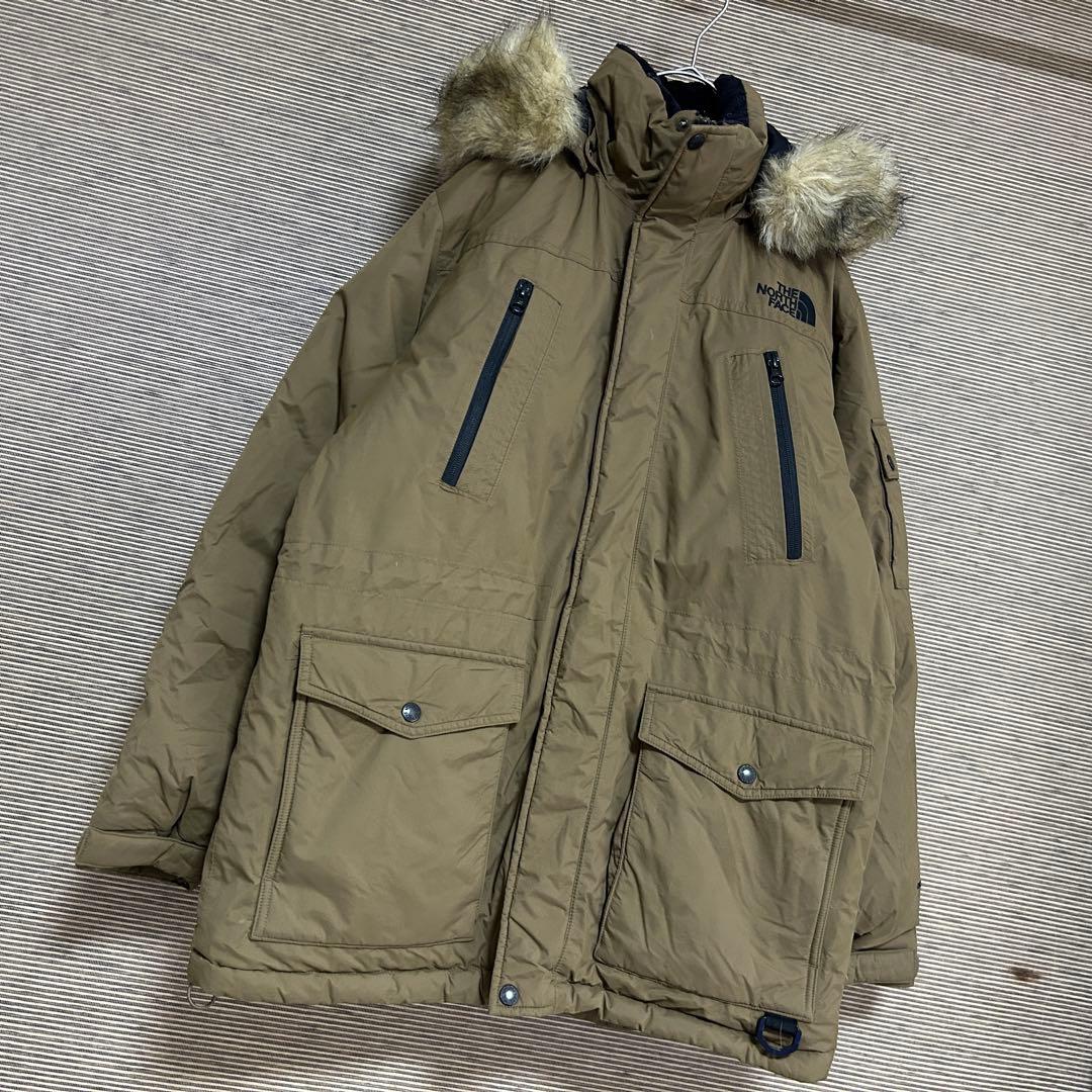 【ノースフェイス】ダウンジャケット モッズコート　こげ茶　フェイクファー刺繍H3