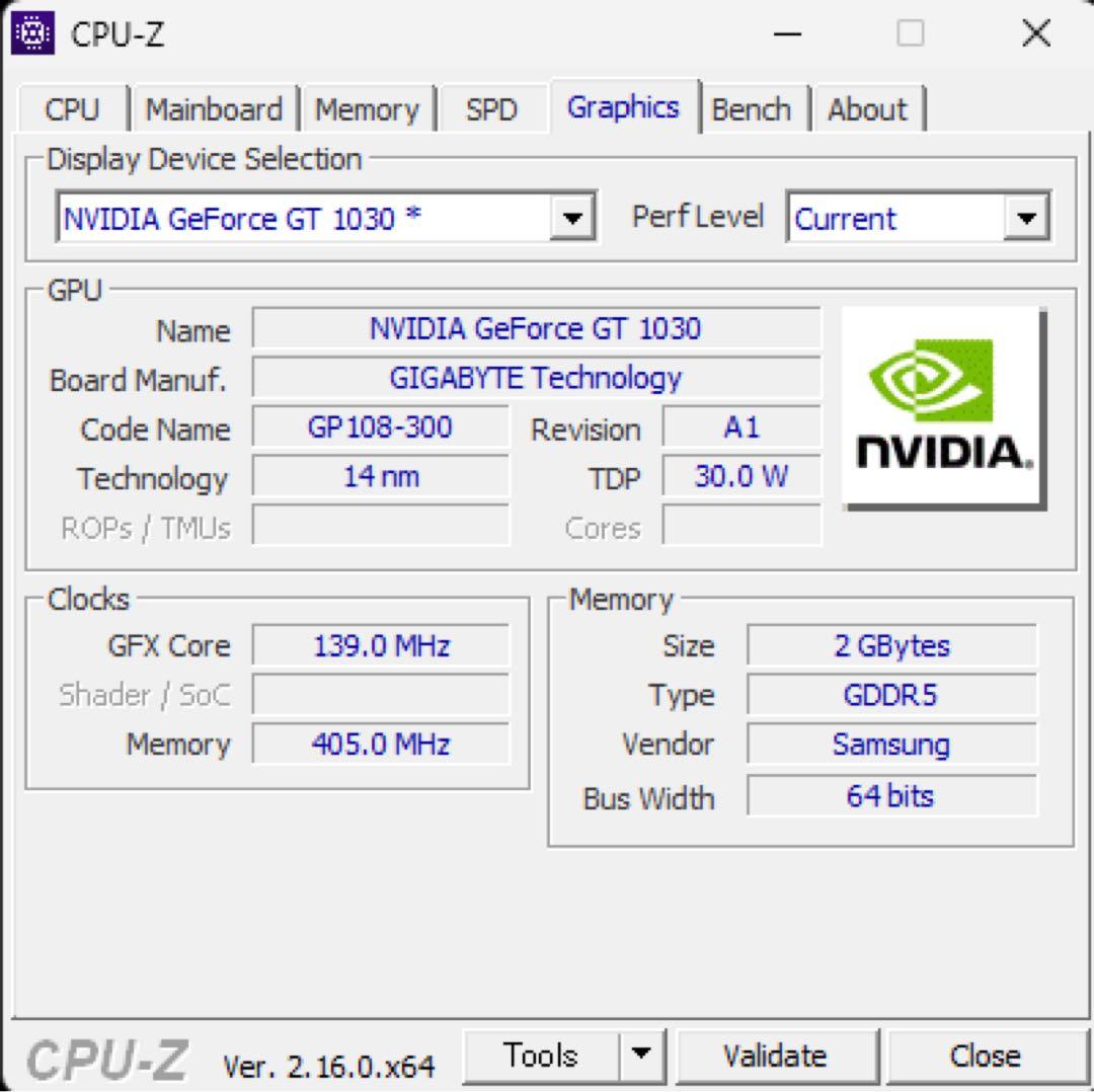 GIGABYTE GT1030 DDR5 2GB グラフィックボード