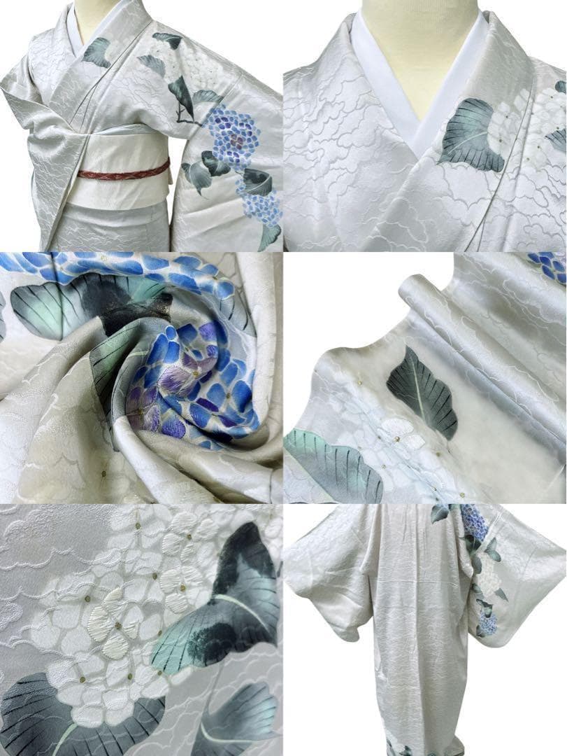 A66愛華 着物 刺繍　訪問着　単衣　おじさい模様　美品　正絹