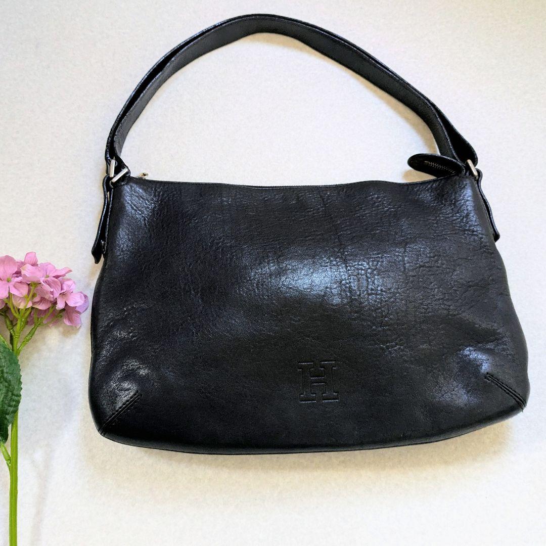 ヒロフ HIROHU 2way シボ加工　レザー ショルダーバッグ　ブラック