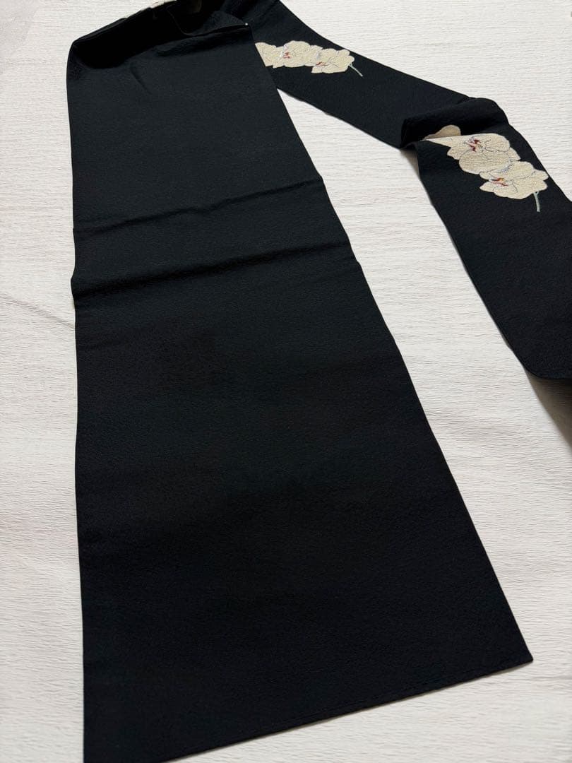 m-58 胡蝶蘭 ビロード 名古屋帯 正絹 黒地 極美品