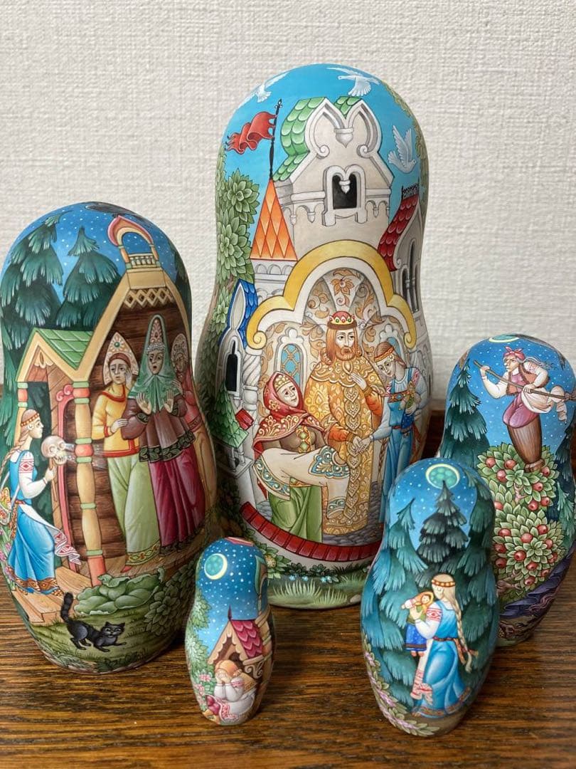 ロシア雑貨☆うるわしのワシリーサ民話マトリョーシカ(5P)オルガ作コブロフ工房