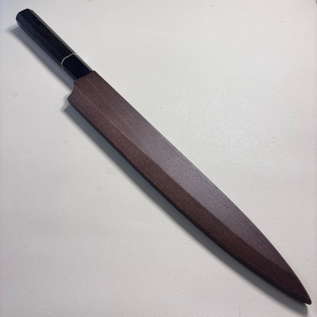 【鞘付き】 270mm柳刃包丁 鏡面　黒檀水牛八角柄 全鋼 和包丁'•