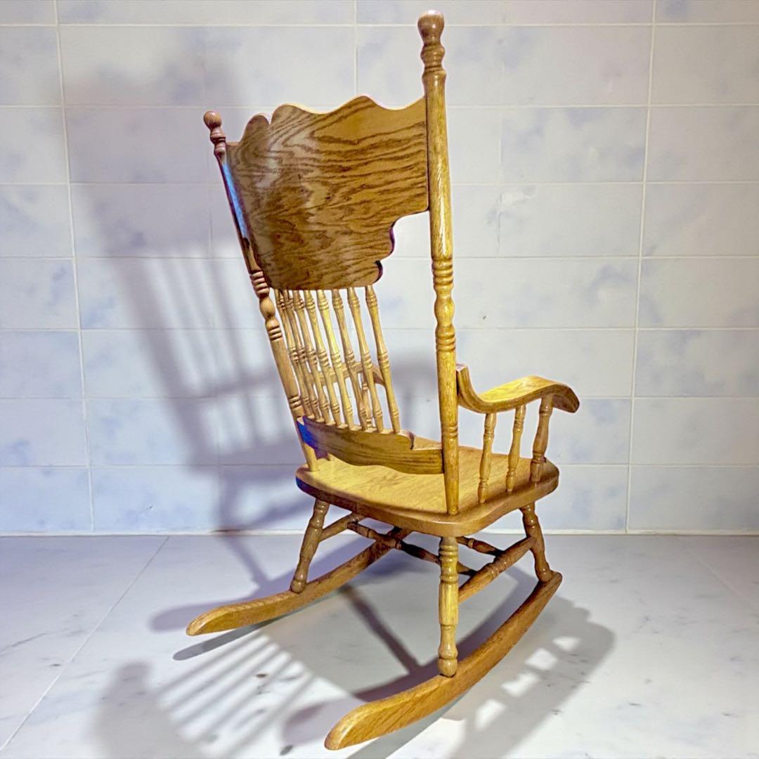 ✨超美品✨ ヴィンテージ 台湾製 ロッキングチェア オーク無垢 彫刻入り