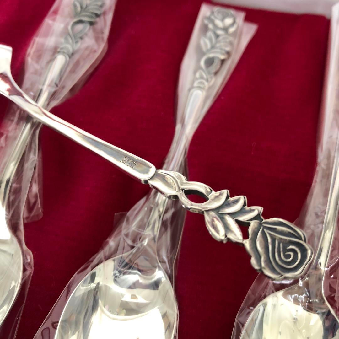 未使用　銀製　スプーン5客セット　純銀　シルバー　バラ　薔薇　SILVERローズ