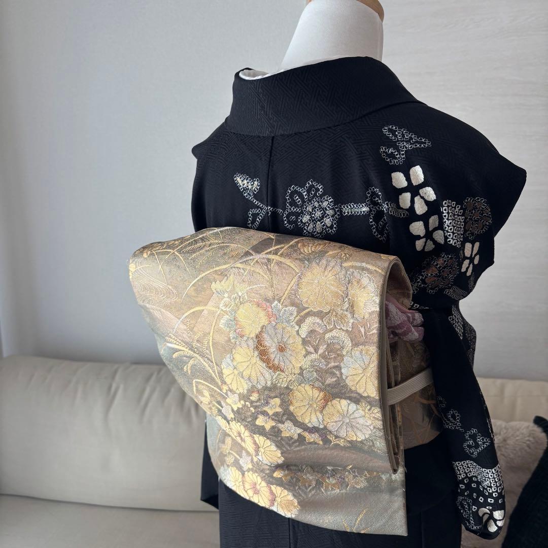 訪問着　フルセット　着物　帯　帯締め　帯締め　黒