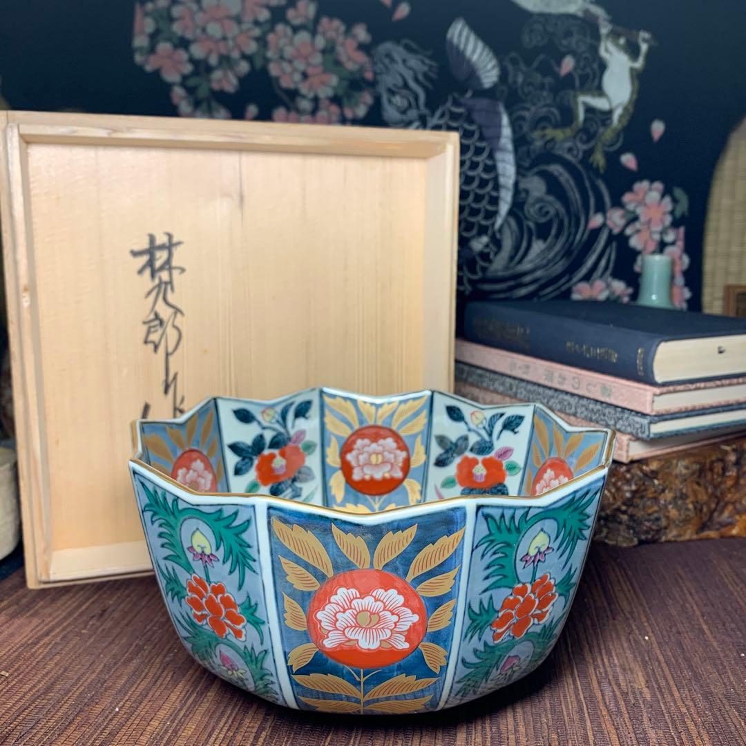 林九郎窯　内外椿花紋　十方剣先鉢　金彩　鉢 有田焼 古伊万里様式