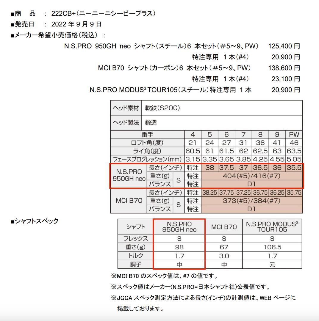 【TU】ブリヂストン 222CB+ アイアン6本セット 950GH
