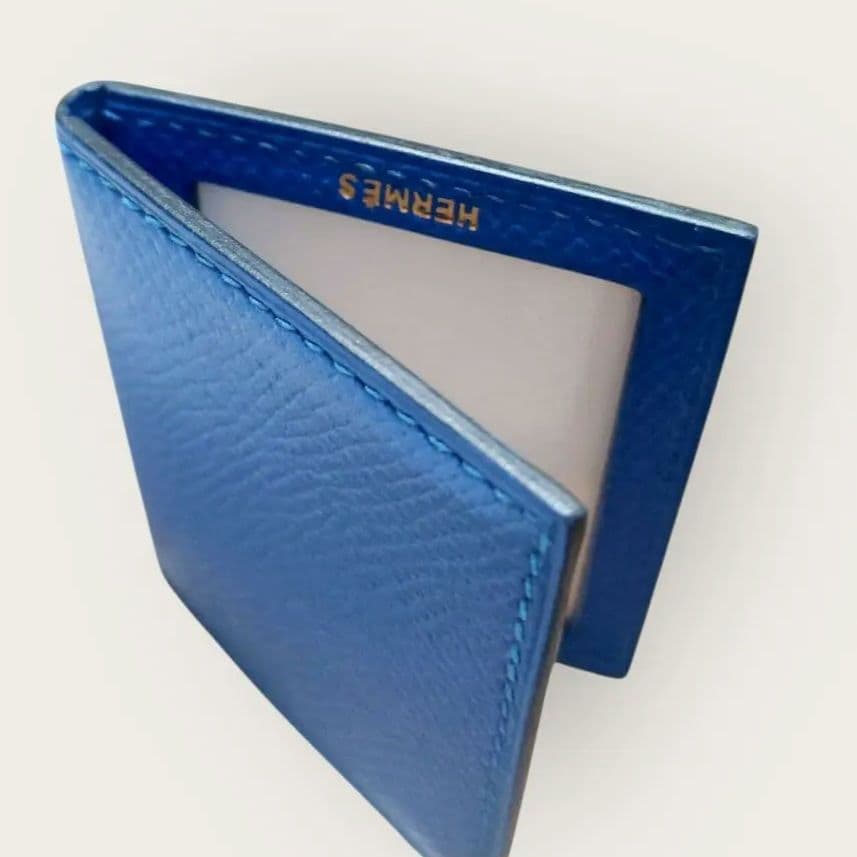 【未使用】エルメス　ミニフォトケース 写真入れ 写真ケース ブルー系 レザー