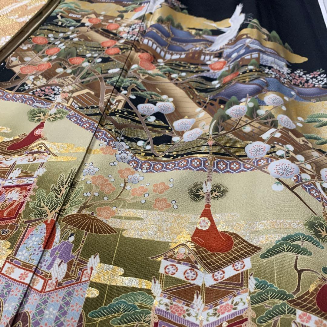さち　美品　正絹　黒留袖　五つ紋　金彩　舞鶴　6点セット