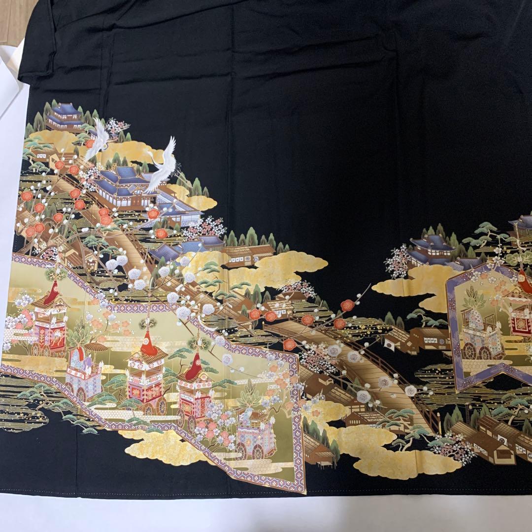 さち　美品　正絹　黒留袖　五つ紋　金彩　舞鶴　6点セット