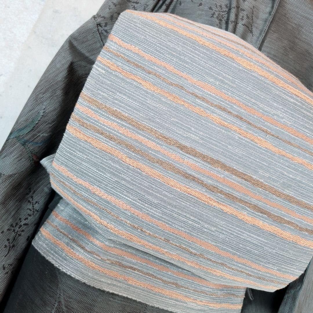 大島紬　紬　フルセット　小紋　着物　正絹　花　黒　おしゃれ　トールサイズ　O7