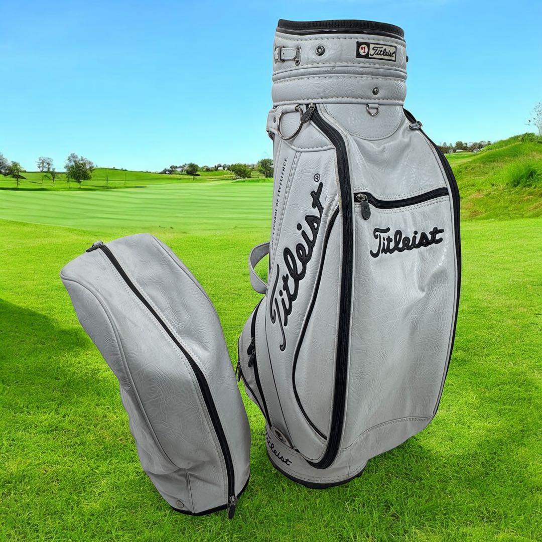 Titleist キャディバッグ 9型 6分割 レザー グレー ヘッドカバー付き