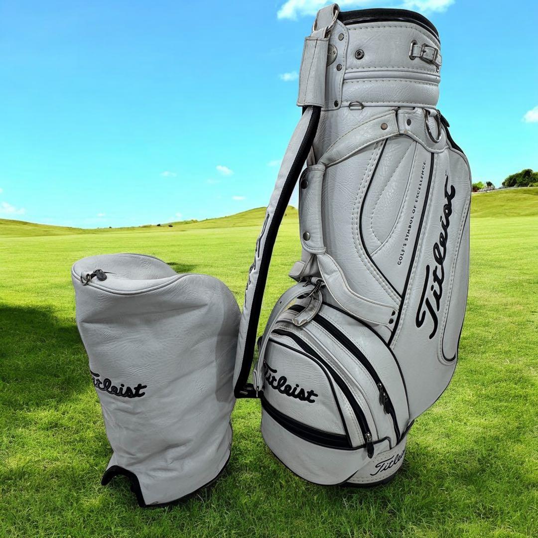 Titleist キャディバッグ 9型 6分割 レザー グレー ヘッドカバー付き